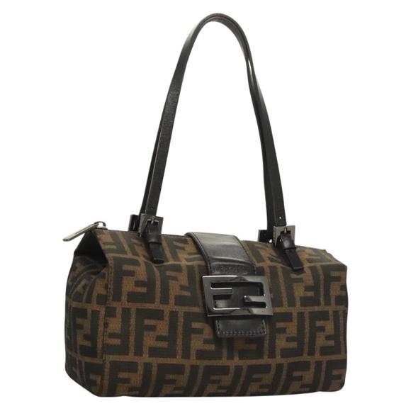 FENDI Zucca Canvas Mamma Baguette Hand Bag Brown Black Auth 136113 - Picture 1 of 16